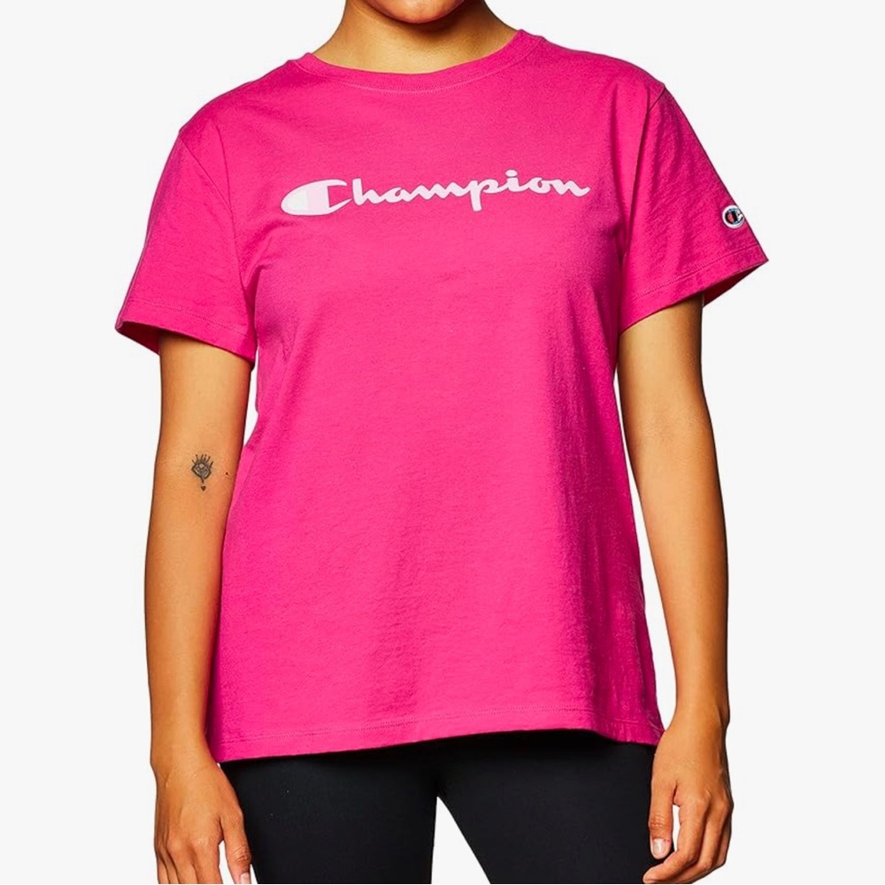 CHAMPION Women’s Jersey Short Sleeve Tee Size S In Phlox Pink